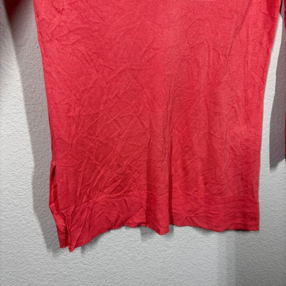 Ecru Medium V Neck Lightweight Sweater Watermelon Red Cotton Blend Long Sleeves - Picture 5 of 8